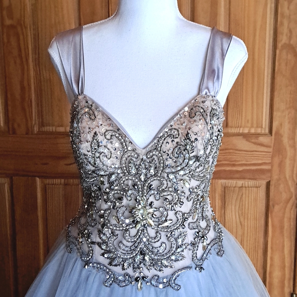 Terani Couture voluminous tulle evening formal gown crystals satin straps sz4-6 - Picture 3 of 16